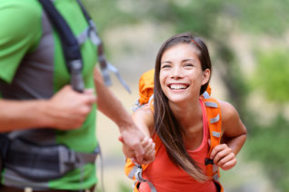 female hiker smiling